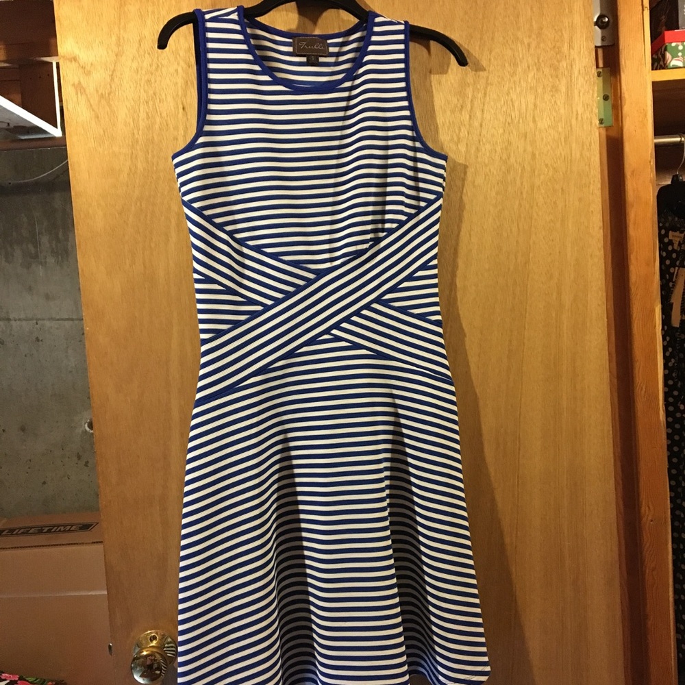 Blue and white striped dress